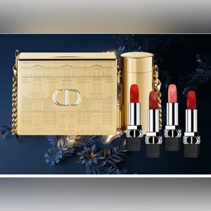 DIOR 2021 Authentic Holiday set with clutch, lipstick holder, and 4 lipsticks.